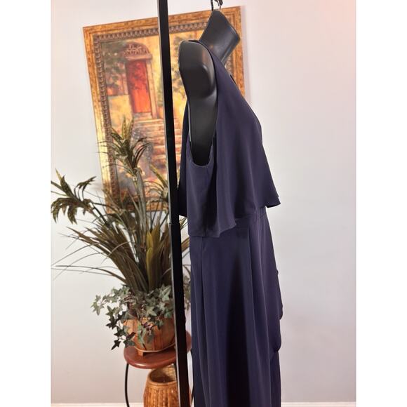 ASOS Bridesmaid's Maxi Dress Womens 12 Navy Lagenlook Fairy Goth Y2K Cape Top - Picture 9 of 15